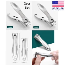 2pc Set - Professional Stainless Steel Finger Nail Toe Handle Clippers Trimmer
