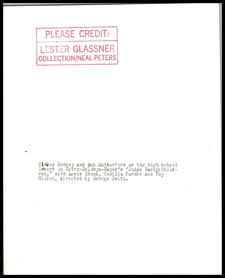 Mickey Rooney+ Ann Rutherford in Judge Hardy's Children (1938) ORIG ...