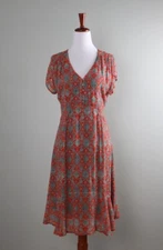 NILE ATELIER Piece Per Piece $198 Wallpaper Print Ruffle Hem Dress Size Small