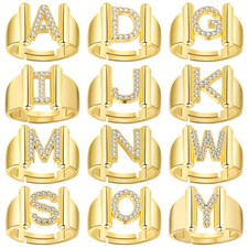 Alphabet A-Z Cubic Zirconia Initial Letter Open Rings Women Statement Adjustable