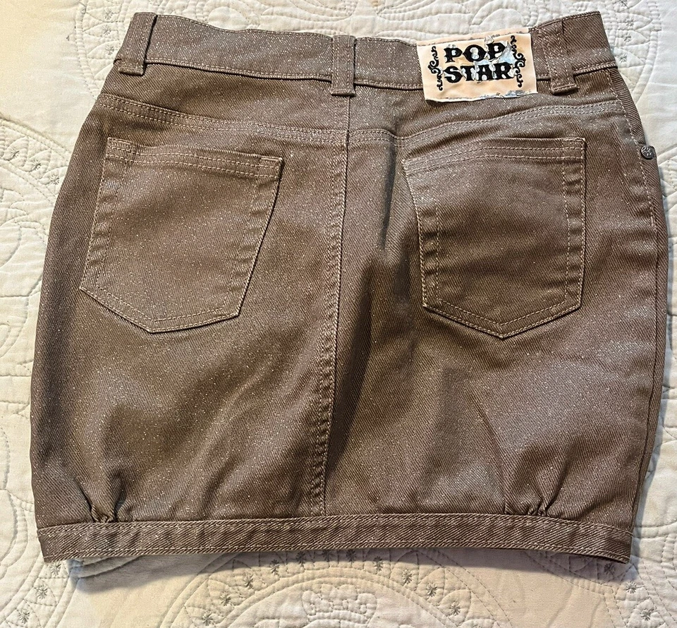 Falda vintage de niñas talla 10 Hannah Montana estrella de rock marrón con brillo Foto 2 de 4