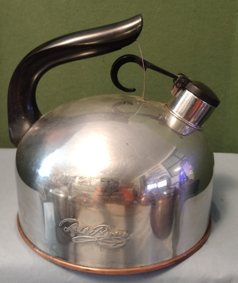 Vintage Paul Revere Ware 1801 Whistling Tea Kettle, Copper Bottom, 2 QT