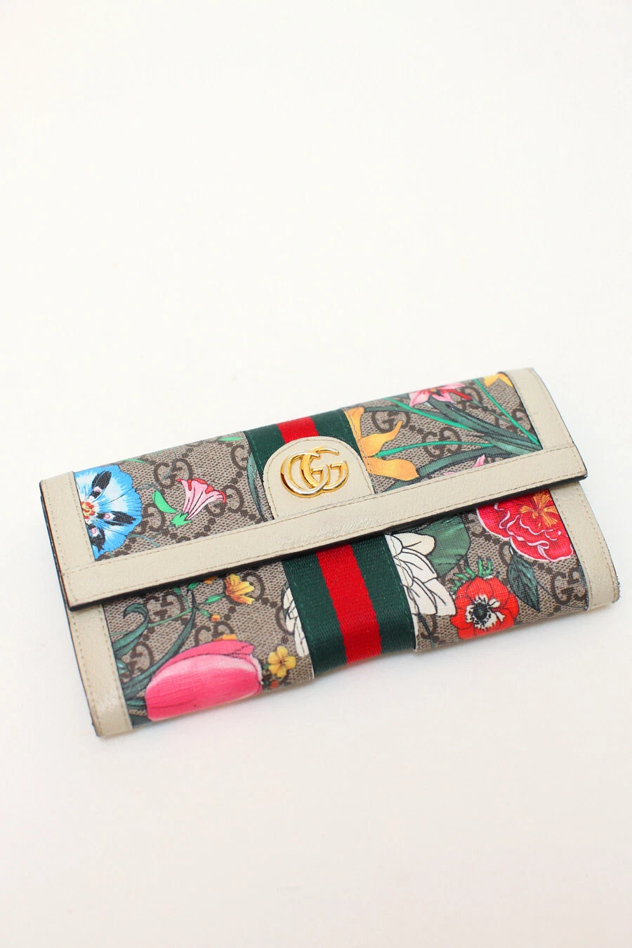 Sac à main portefeuille continental en cuir suprême Gucci Flora Ophidia logo GG original
