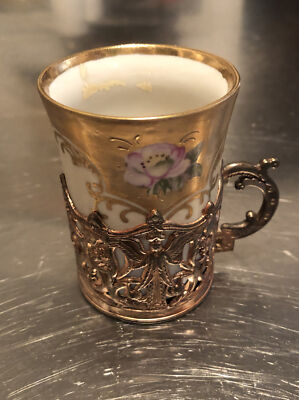ROYAL CROWN #2582 COFFEE CAN CHINA GOLD TONE METAL ANGEL DESIGN HOLDER READ  | eBay