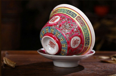Antique Gaiwan Mun Shou Longevity Porcelain Flower Tureen Chinese Cup Bowl Lid