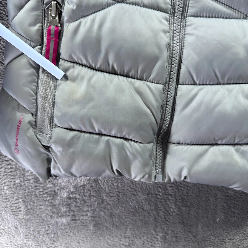 Chaqueta Champion Puffer Juvenil Talla Mediana M Plateada Rosa Poli Relleno Con Capucha Foto 3 de 4