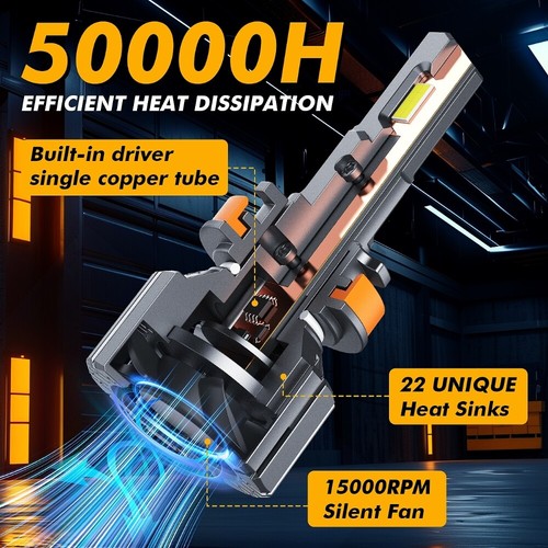 AUXBEAM H11 25000LM Canbus LED Headlight Bulbs Low Beam 6500K Super Bright Lamps - Picture 5 of 12