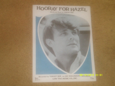 Tommy Roe sheet music Hooray For Hazel 1966 3 pages (VG+ shape)