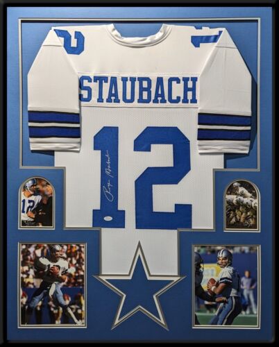 FRAMED DALLAS COWBOYS ROGER STAUBACH AUTOGRAPHED SIGNED JERSEY JSA COA - Picture 1 of 4