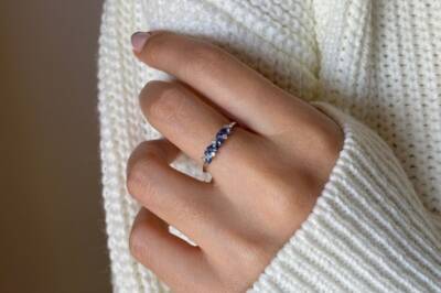 Blue Marquise Sapphire and Diamond Ring, 14k Gold Sapphire and Marquise Diamond 