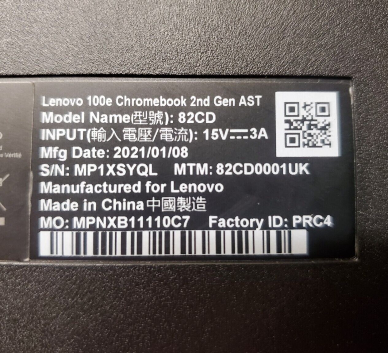 Lenovo 100e Chromebook 2nd Generation AST with padded case in good