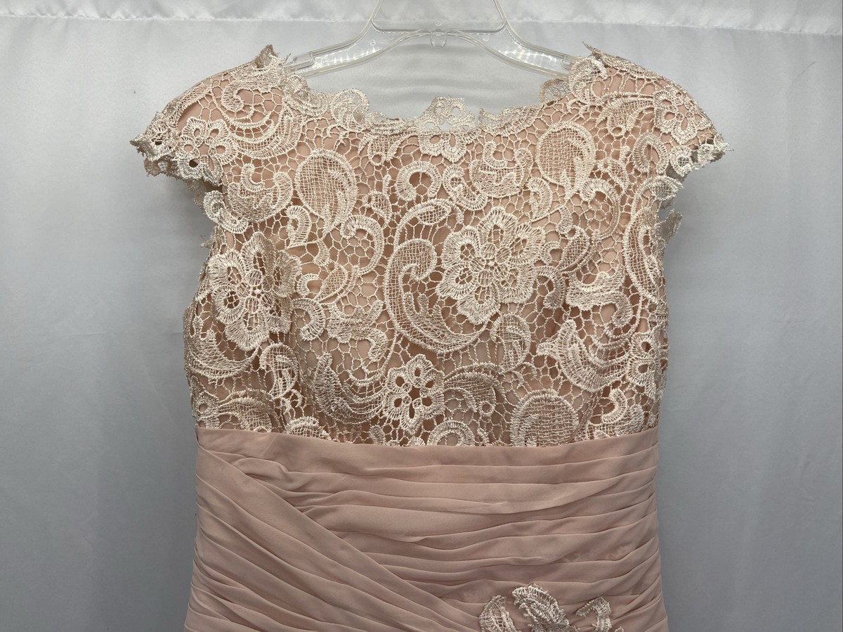 Hebeos Champagne Lace Chiffon Bridesmaid Formal Prom Long Dress Womens Sz 4  NWT