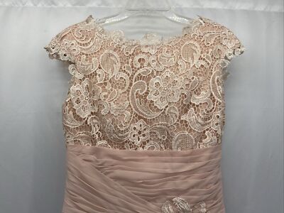 Hebeos Champagne Lace Chiffon Bridesmaid Formal Prom Long Dress Womens Sz 4  NWT