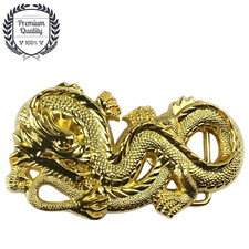 ANCIENT DRAGON Belt Buckle Metal Zinc Alloy Vintage Retro Gold Western Premium