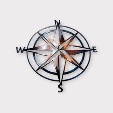 Nautical Compass Rose - Metal Wall Art - Copper and Blue Marbled 36" x 36"