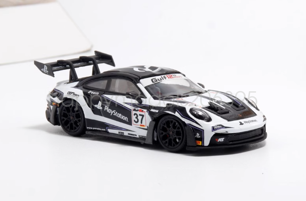 Aurora 1:64 Scale Black 992 GT3 RS #37 Racing Sports Diecast Metal Car Toy model
