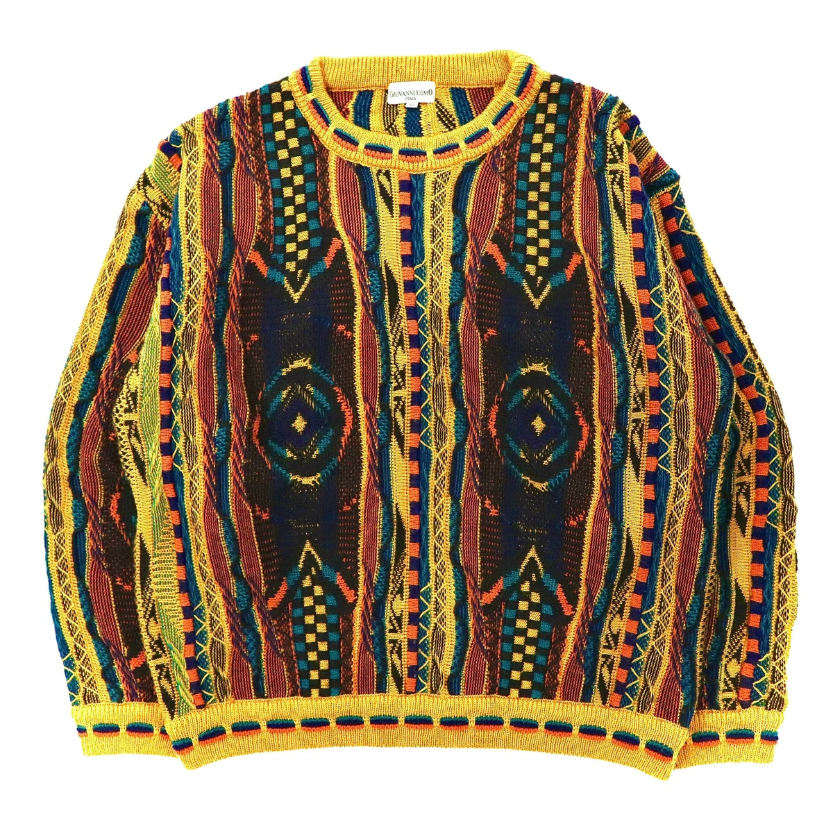 GIOVANNI UOMO ITALY 3D knit sweater 48 yellow multi color acrylic 