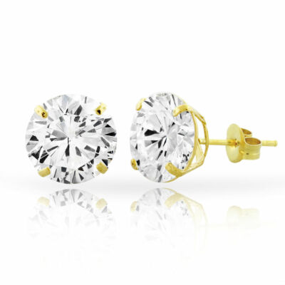 14kt Solid Yellow Gold Super Bright Clear CZ Studs Earrings Round ALL SIZES 