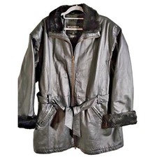 Wilson Woman's Vtg Black Leather Coat Size Xxl Thinsulate Faux Fur Zip Pockets