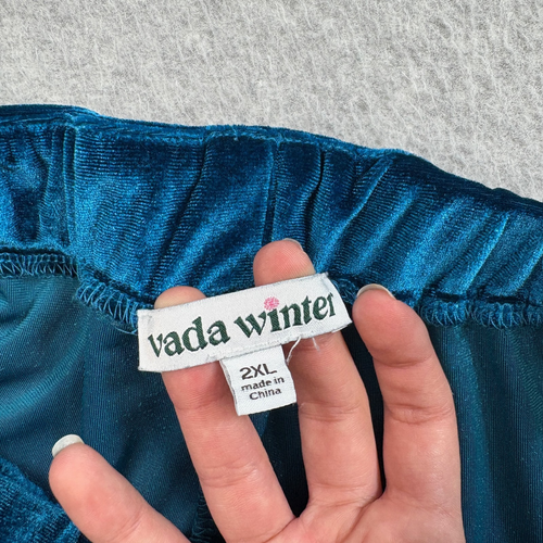 Vada Winter Velvet Pant Women 2XL Teal Blue Wide Leg Loose Pull On Boho Comfy - Picture 3 of 7