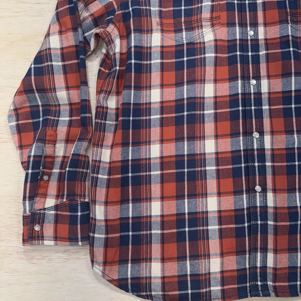 Mens Howe Workforce SNAP Flannel Shirt XX Large Orange Blue Plaid Long Sleeves - Image 4 of 4