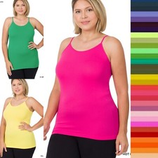 1X 2X 3X Plus Size Seamless Cami Adjustable Spaghetti Strap Nylon Blend Tank Top