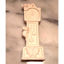 Vintage Ceramic White Bisque Christmas Ornament Mice Playing on Grandfather Cloc