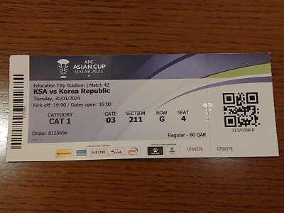 Used Ticket AFC Asian Cup 2023/24 #42 KSA Saudi Arabia vs Korea Südkorea