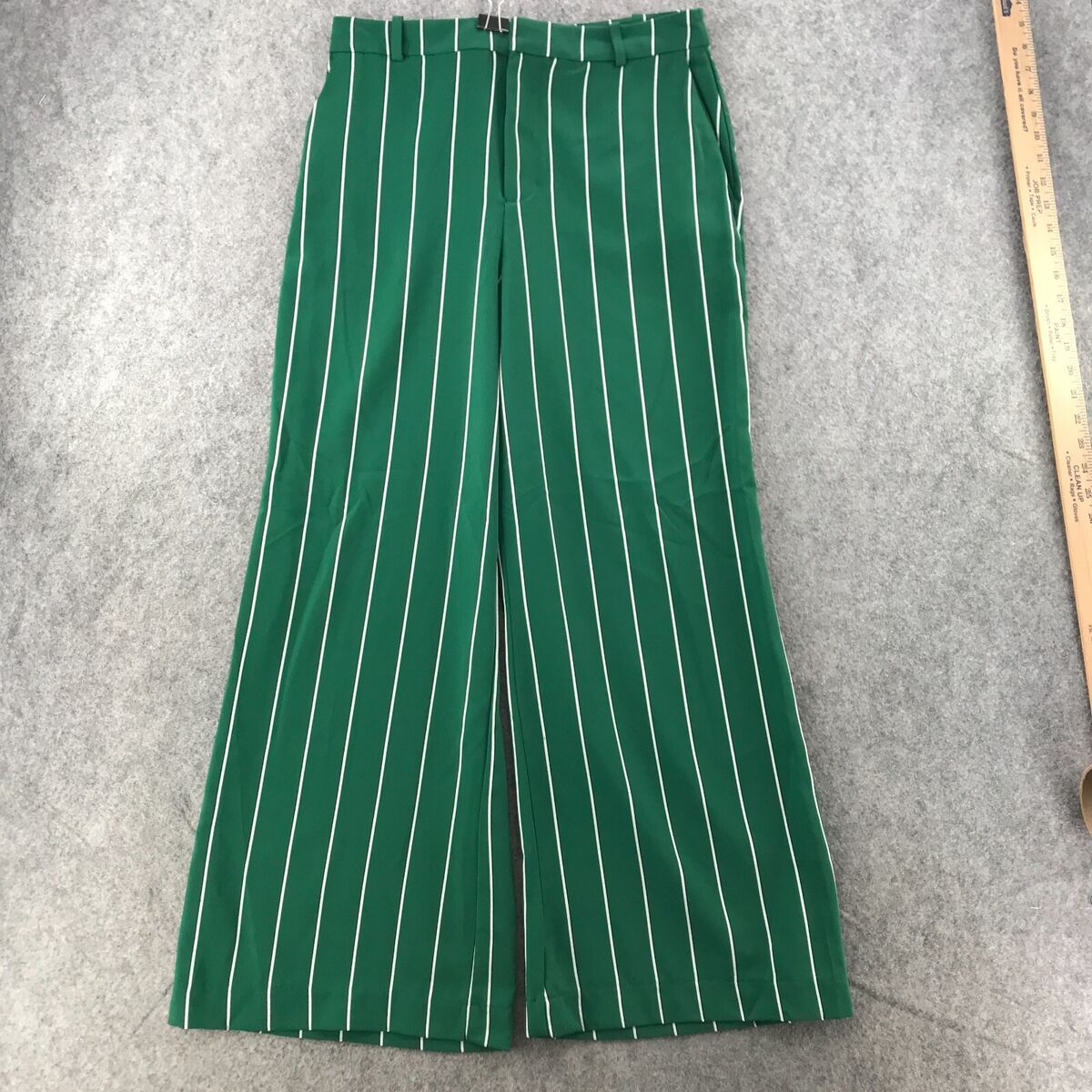 H&M Suit Pants Womens Size 10P Green Woven Stripe Wide Leg H&M Suit Pants Womens Size 10P Green Woven Stripe Wide Leg