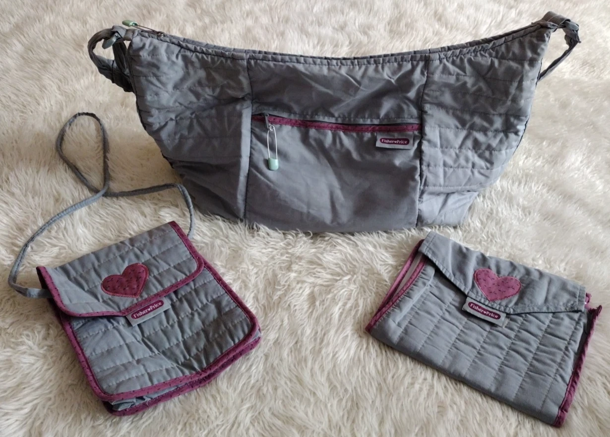 Vintage Baby Diaper Bag, Travel Bag & Change Mat Fisher Price Gray & Purple