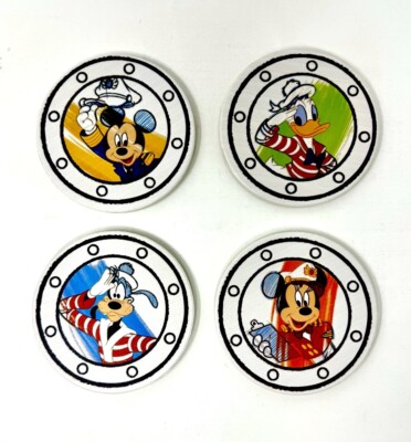 Disney Cruise Line Mickey Mouse &  Friends Set Of 4 Absorbent Coaster Set NEW