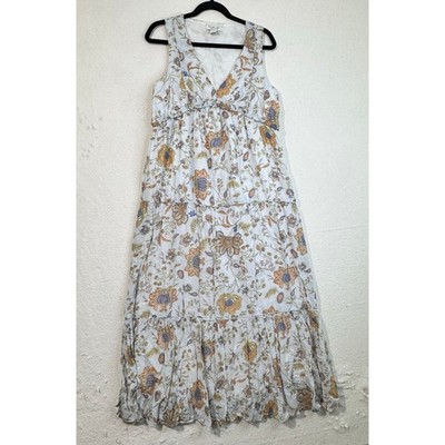 Rachel Zoe Floral Ruffle Tiered Maxi Dress Cotton Boho Sundress V-Neck Medium