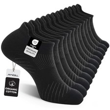 6 Pack Men's Athletic Running Ankle Socks Low Cut Cushioned Large Black