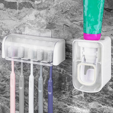 5 Slots Wall Mount Toothbrush Holder with Cover, Self Adhesive Toothbrush Storag