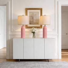 Set of 2 Pink 27" Ceramic Table Lamps - Modern Farmhouse  Boho Style