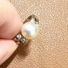 925 Sterling Silver Pearl and White Stone Ring Size 5