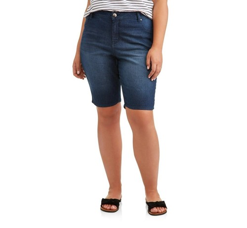 A3 Denim Women's Plus Size Basic Bermuda Shorts, Size 22W Eve Blue