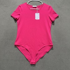 NWT MANGOPOP Bodysuit Top Womens Large Pink Short Sleeve