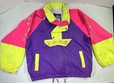 Vintage Oneill Team One Windbreaker Jacket M Neon 90s Purple Pink Yellow VTG