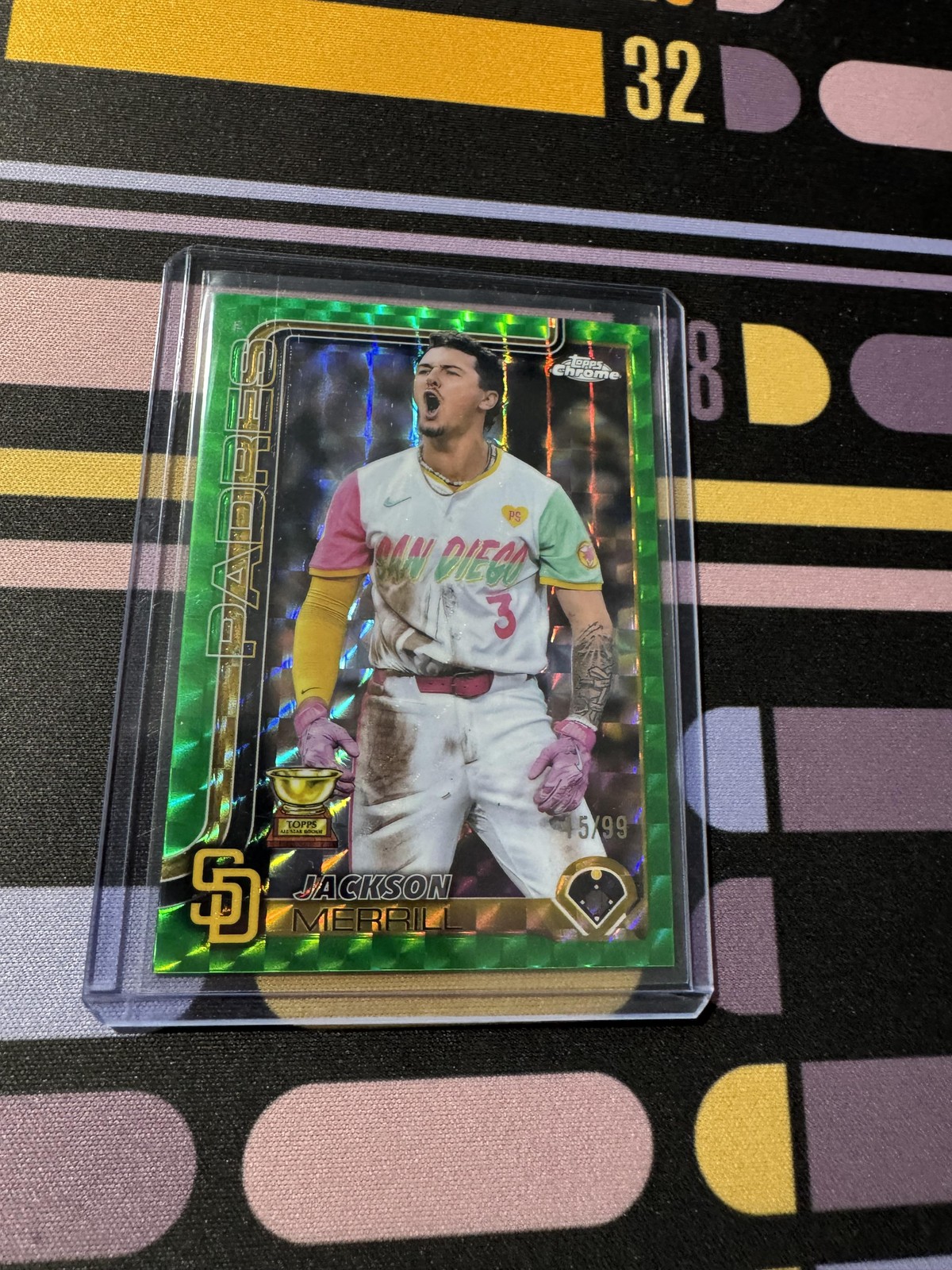 2025 Topps Chrome #61 Jackson Merrill Green Geometric Refractors /99