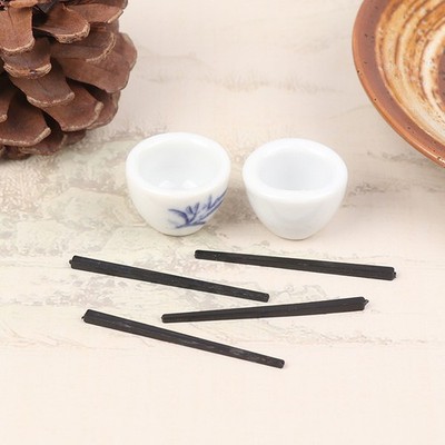 1set Miniature Ceramics Bowl + Chopsticks Mini Tableware Dollhouse Kitchen Set