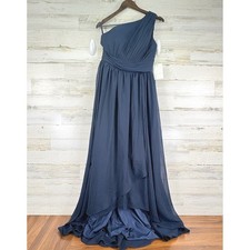 Witness of Love Chiffon Navy Blue Bridesmaid Gown One Shoulder Formal Dress 10
