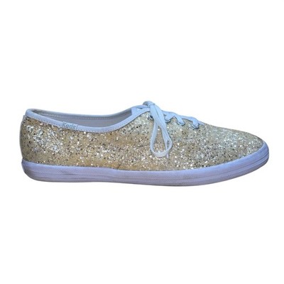 Keds Women s Gold Glitter & White Lace-Up Casual Flat Sneakers Size 8