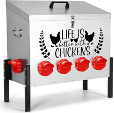 95 Lb Chicken Feeder with 10 No-Waste Ports   Extra-Large Galvanized Metal Poult