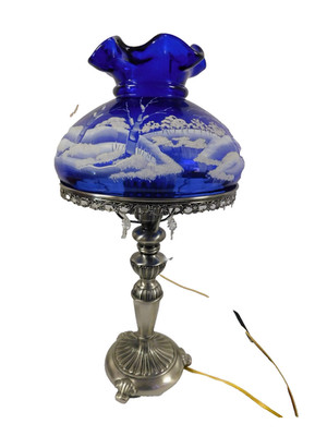 Fenton Art Glass Canaan Valley Cobalt Blue Electric Table Lamp Ltd Edition