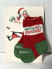 Vintage Knit Mini Christmas Stockings On Santa Gift Tag Merry Christmas 