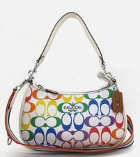 COACH TERI Signature Rainbow Web Strap Crossbody Chalk Multi CA176