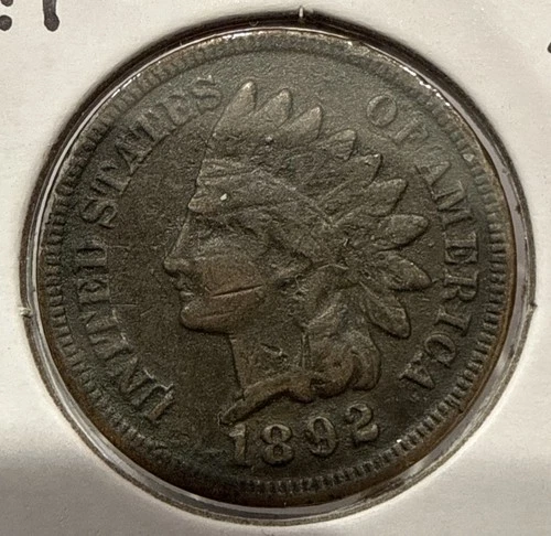 1892 Indian Head Cent Bronze 1C Penny Copper Coin - VF Detail (U106)