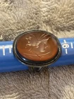 Vtg Old Carved Intaglio Carnelian Ring Sterling Silver Export US Size 7 Antique