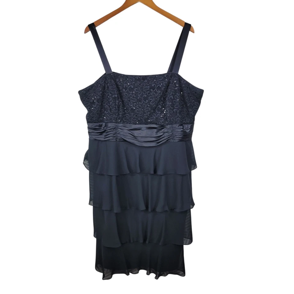 Vestido Dressbarn Noche Evento Plus 22 22W Fiesta Cóctel Volantes Malla Encaje Negro Foto 2 de 4